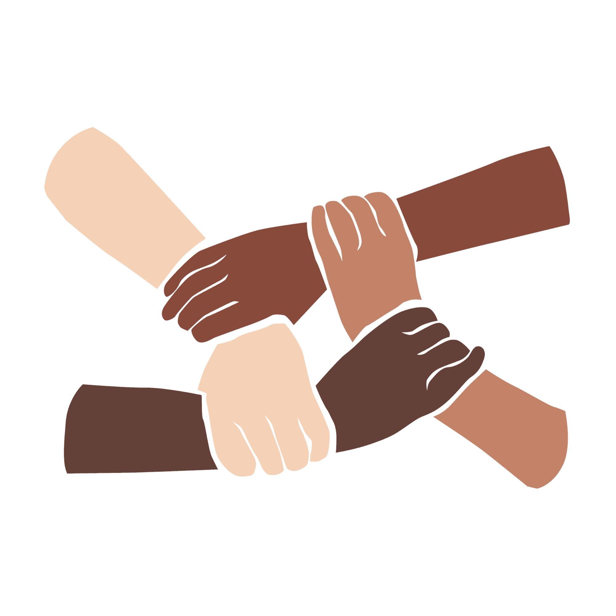 Illustration of diverse hands united, representing community collaboration and creative empowerment